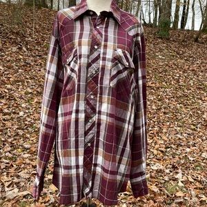 Wrangler Pearl Snap Western Shirt Flannel Purple Lavender Size Large